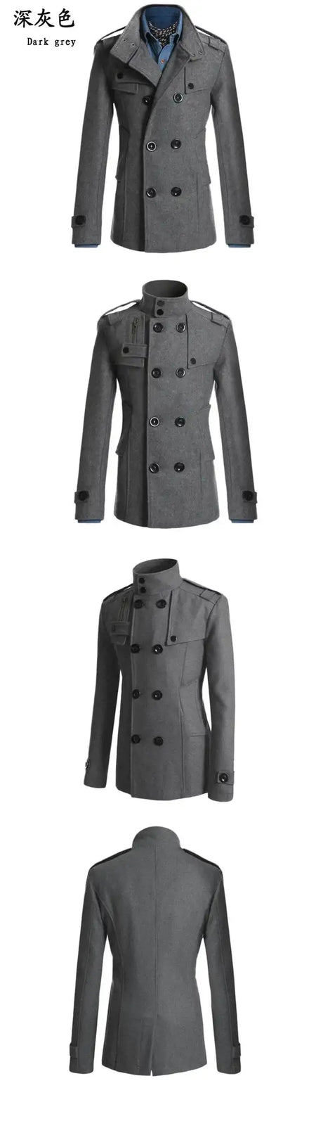 Men Slim Fit Woolen Coats Solid Color Male Casual Long Sleeve Outerwear Autumn Winter Double Breasted Mid Length Windbreaker - Lootquake
