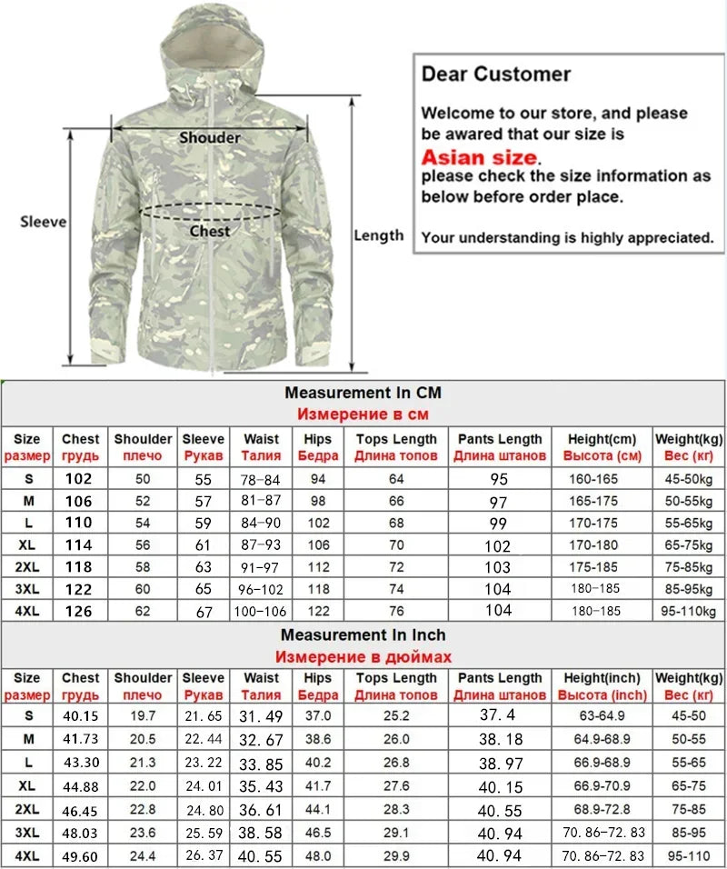 5XL Shark Skin Soft Shell Autumn and Winter Plush Thickened Mountaineering Tactics Training Breathable Windproof Charge Suit - Lootquake