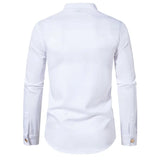 New Long Sleeve Formal Mens Shirt Double Breast Slim Fit Solid Color Mens Wedding Prom Social Tuxedo Dress - Lootquake