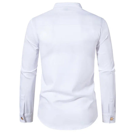 New Long Sleeve Formal Mens Shirt Double Breast Slim Fit Solid Color Mens Wedding Prom Social Tuxedo Dress - Lootquake