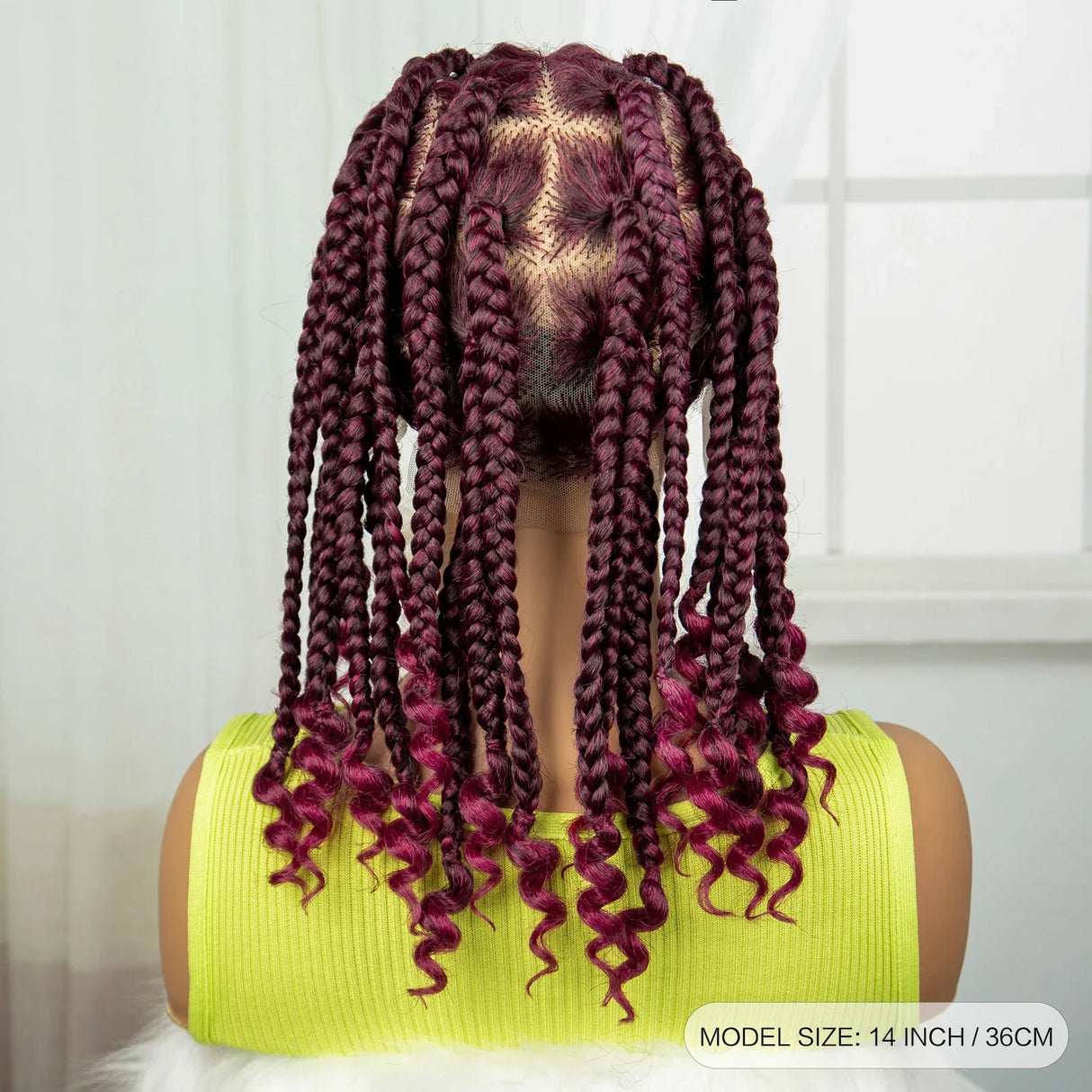 14" Short Braided Wig with Curly Ends | Knotless Box Braids | Full Lace Synthetic Wig for Black Women | Transparent Lace