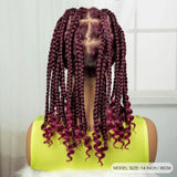 14" Short Braided Wig with Curly Ends | Knotless Box Braids | Full Lace Synthetic Wig for Black Women | Transparent Lace