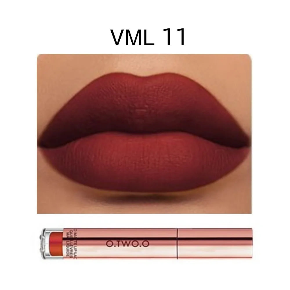 O.TWO.O 12 colores Lápiz labial mate aterciopelado de alta calidad Maquillaje de labios de larga duración Resistente al agua Fácil de usar Brillo labial líquido mate