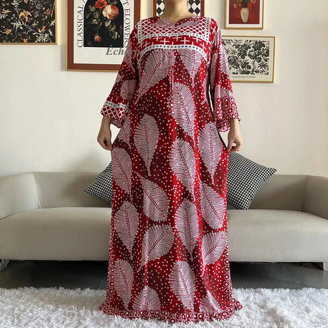 New Style African Dashiki Print Long Sleeve Loose Cotton Elegant Women  Abaya Long Dress Summer Maxi Casual Dresses Vestidos - Lootquake