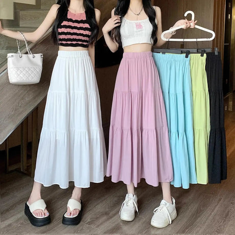 Spring 2024 New Women's Petite Black Umbrella Skirt High-waisted A- line White Dress Long Dress Drape Sense - Lootquake
