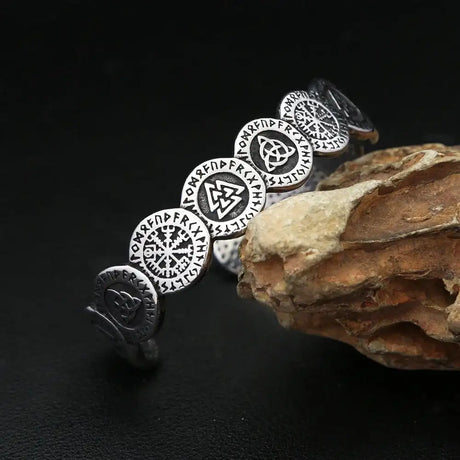 New Vintage Nordic Vikings Valknut Pattern Bracelet Stainless Steel Fashion Viking Compass Cuff Bangles Amulet Jewelry Wholesale - Lootquake