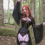 Lace Shrugs Sheer Crop Tops Long Bell Sleeves Cardigan Women Dark Gothic Wedding Punk Sexy Crochet Bolero Cover Up Shirt - Lootquake
