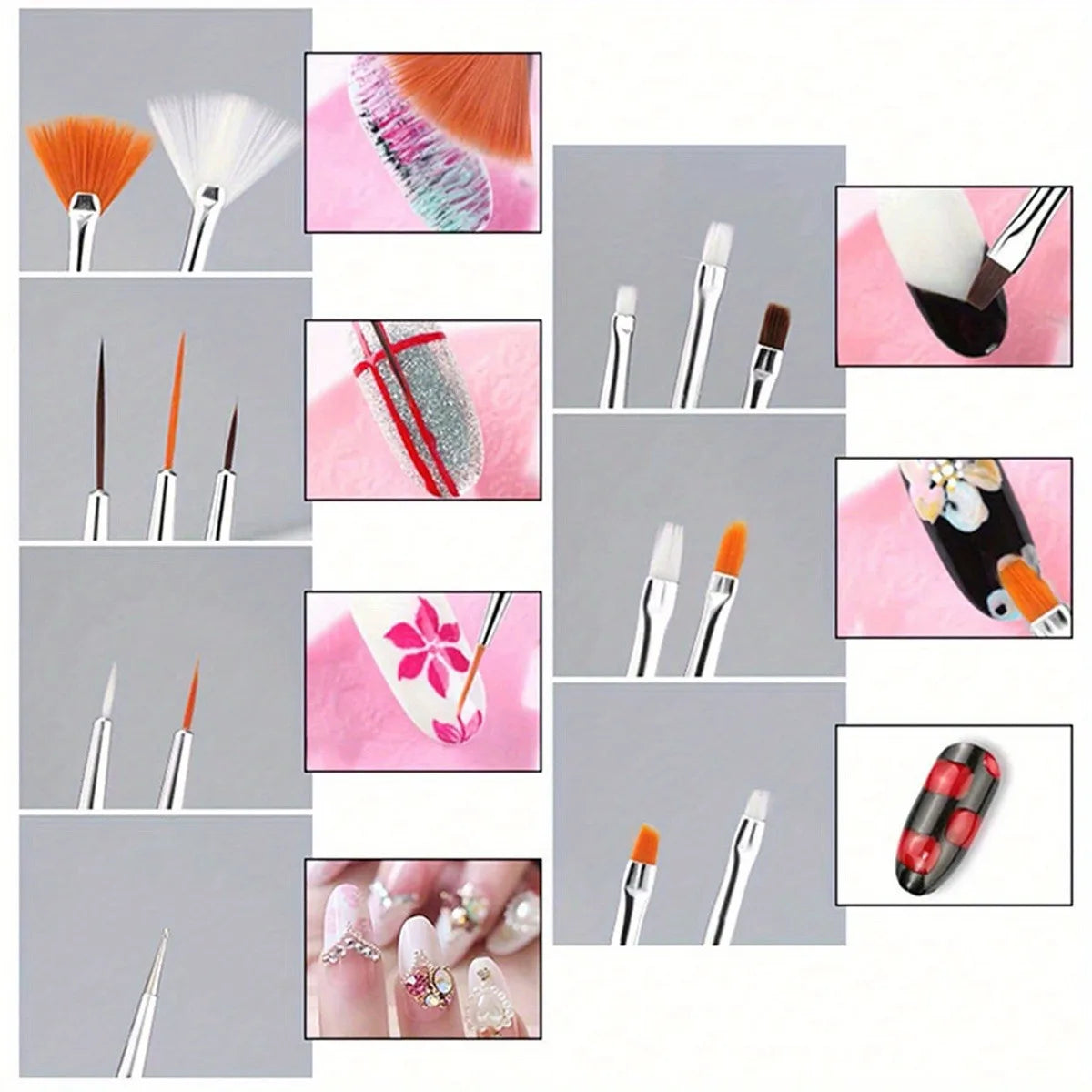 20PCS Nail Art Brush Set for Design, Painting, Drawing, Carving, Dotting, and Manicure Tools - Unscented Acrylic Gel UV Polish