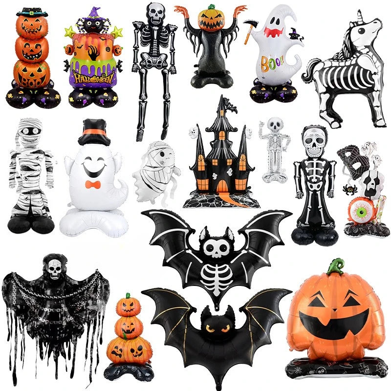 Halloween Decor Giant Standing 3D Foil Balloon Witch Pumpkin Tombstone Mummy with Base Haunted House Yard Displays Party Prop