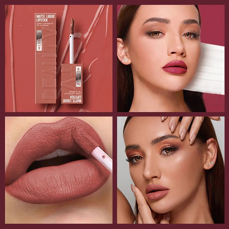Rouge à lèvres liquide mat 6 couleurs, longue tenue, teinte antiadhésive, brillant à lèvres nude, waterproof, maquillage