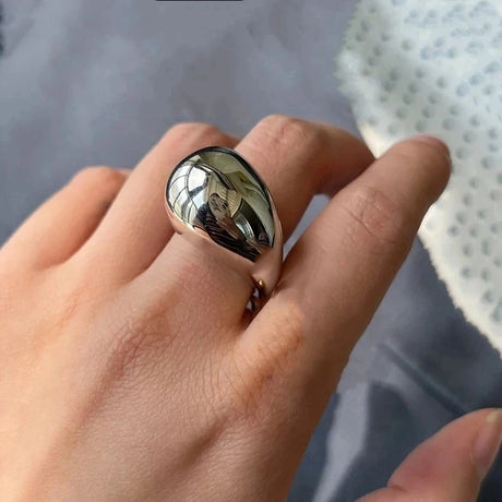 New Trendy Metal Glossy Ball Shape Ring for Women Men Europe America Round Semicircle Personality Hip-Hop Punk Jewelry Accessory - Lootquake