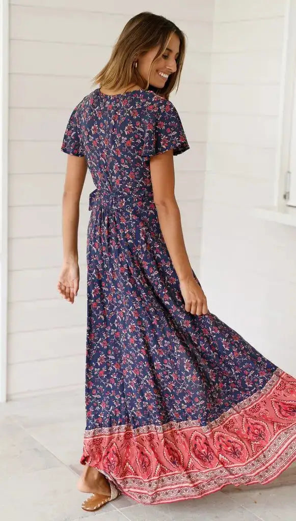 Vestido largo sexy con estampado de vacaciones de verano 2024 para mujer
