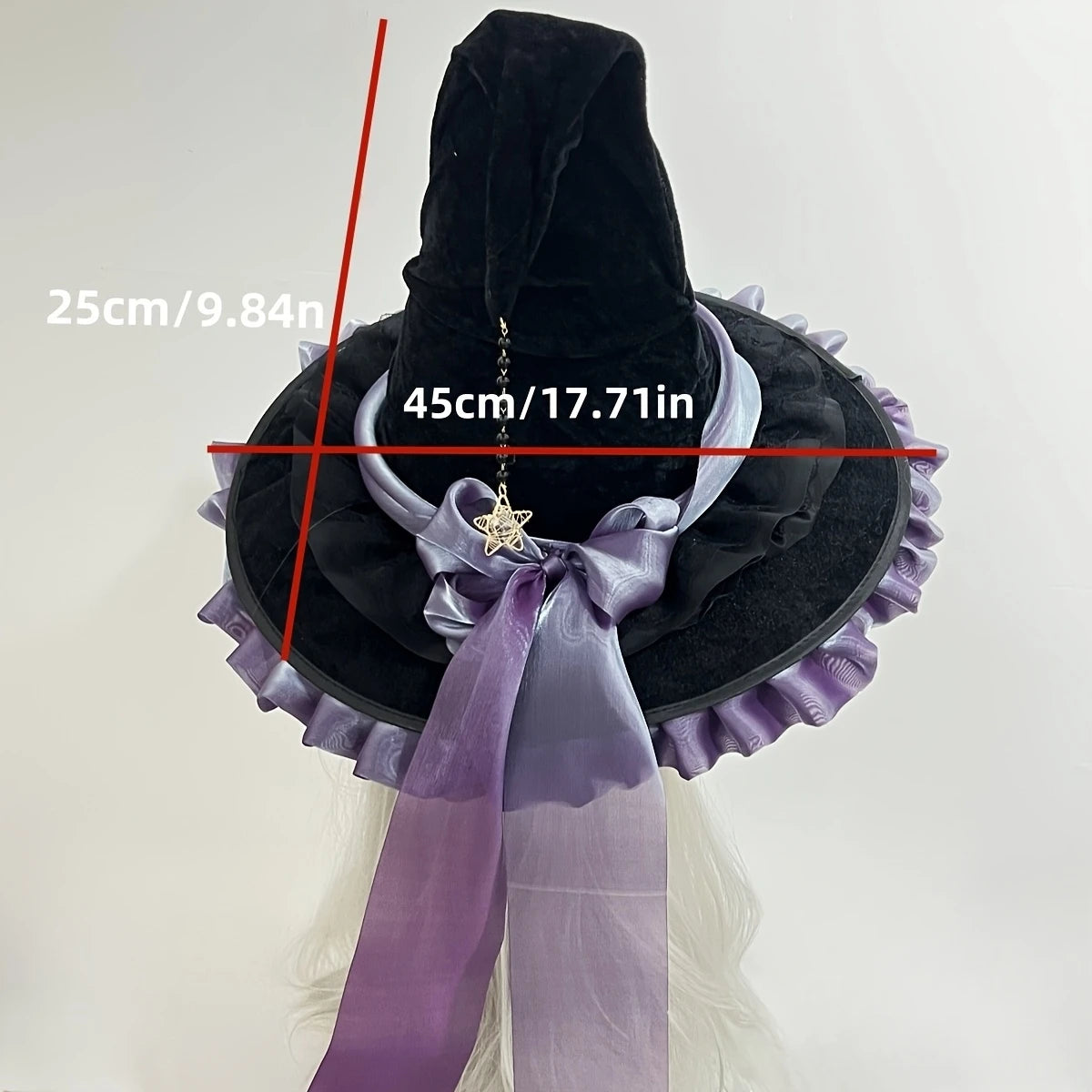 Halloween Party Witch Hat Costume Bowknot Large Black Crooked Ruched Wizard Hat Accessory