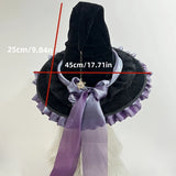 Halloween Party Witch Hat Costume Bowknot Large Black Crooked Ruched Wizard Hat Accessory