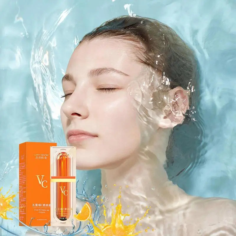 Crema hidratante facial con vitamina C para la piel, crema de esencia con efecto iluminador y reafirmante, cinco ingredientes con vitamina C, ligera