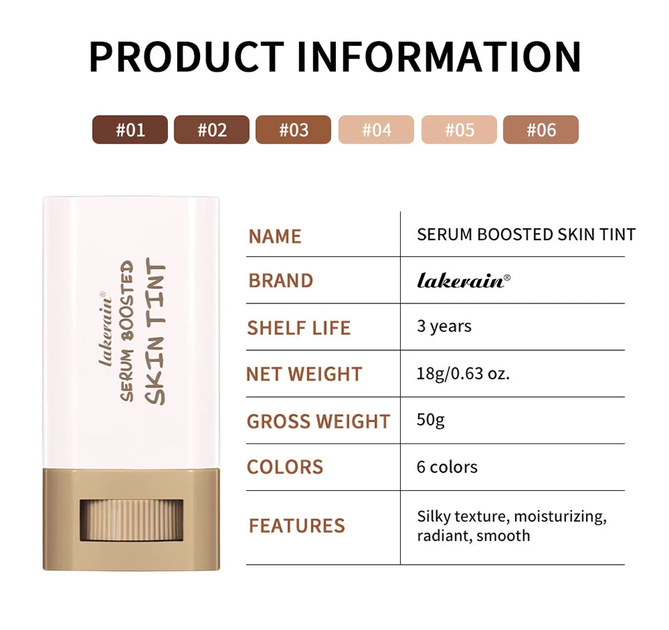 Foundation Tint Stick Balm Serum Boosted Skin Tint Plumper Foundation Stick Smooth Plumper Travel 6 Colors with Fingertips Makeu