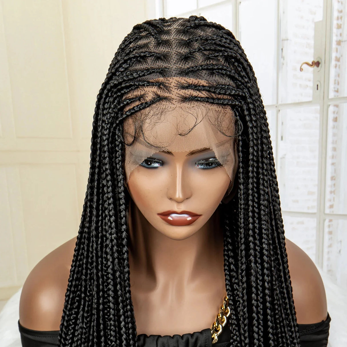 36" 613 Full Lace Knotless Box Braided Wig | Transparent HD Lace | Baby Hair | Synthetic Wig for Black Women