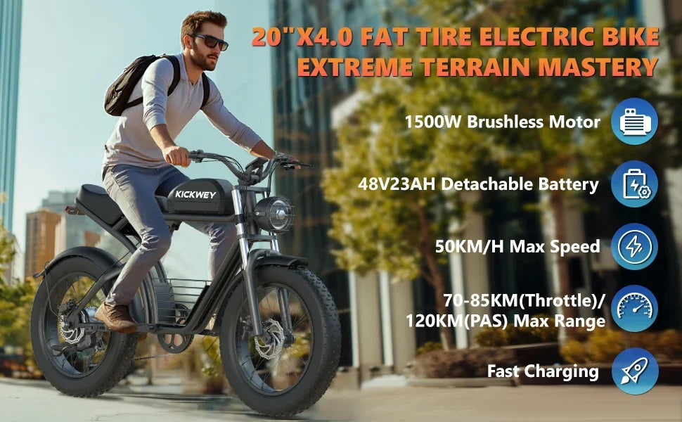 Ebike K7 2000W 48V 40AH Maximum Dual Motor Dual Battery Electric Motorcycle 20-inch Fat Tire Off-Road Bike Electric Bike 7 Speed