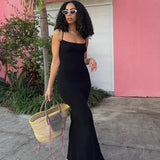 Dulzura Women 2025 Summer Party Club Evening Streetwear Bodycon Beach Basic Black Long Dress Wholesale Items For Business D22775