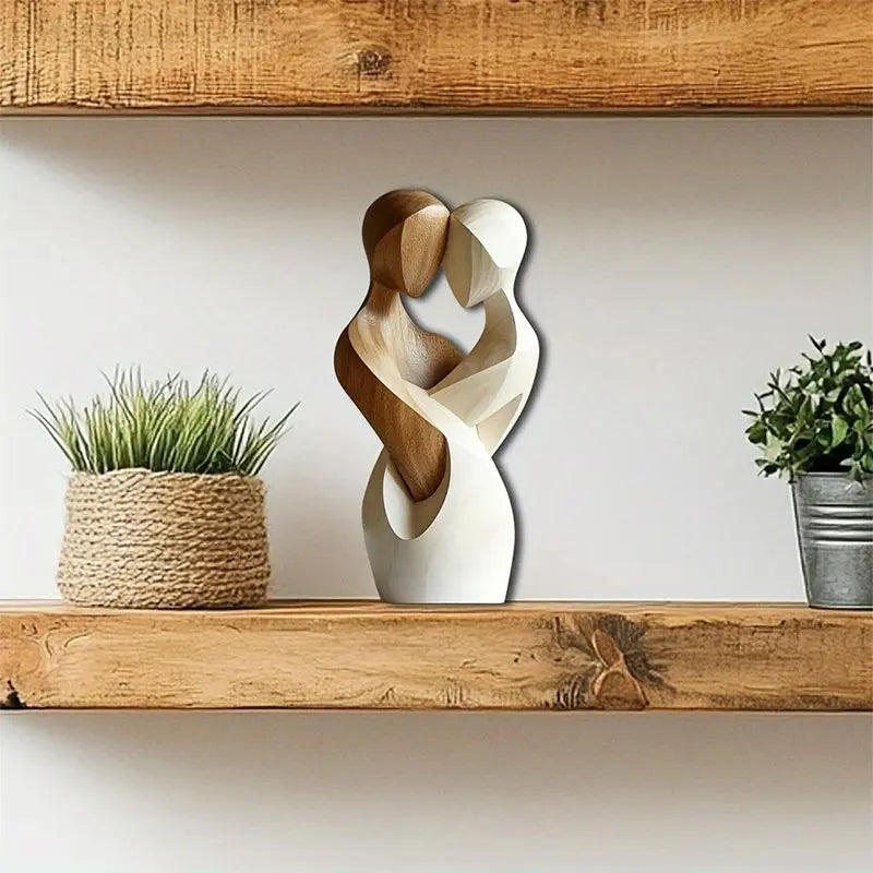 Estatua de pareja de madera elegante y plana en 2D: decoración moderna para el hogar, madera artificial, ideal para sala de estar, dormitorio u oficina.