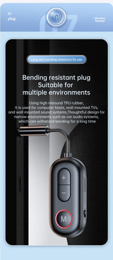 Receptor y transmisor de audio Bluetooth 5.3 con conector auxiliar de 3,5 mm para avión, adaptador USB inalámbrico para TV, PC, auriculares, kit de coche y altavoz.