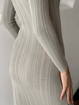 Autumn Winter Solid Color Bodycon Knit Dress Women Long Sleeve Crew Neck Ribbed Dress Slim Fit Long Dress - Lootquake