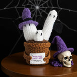 Halloween Pumpkins Ghosts Desktop Decor Crochet Positive Energy Dolls with Cards Handmade Hug Plant for Handwoven Party Gifts