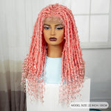 22" Pink Knotless Box Braids Wig with Curly Ends | Transparent Full Lace | Baby Hair