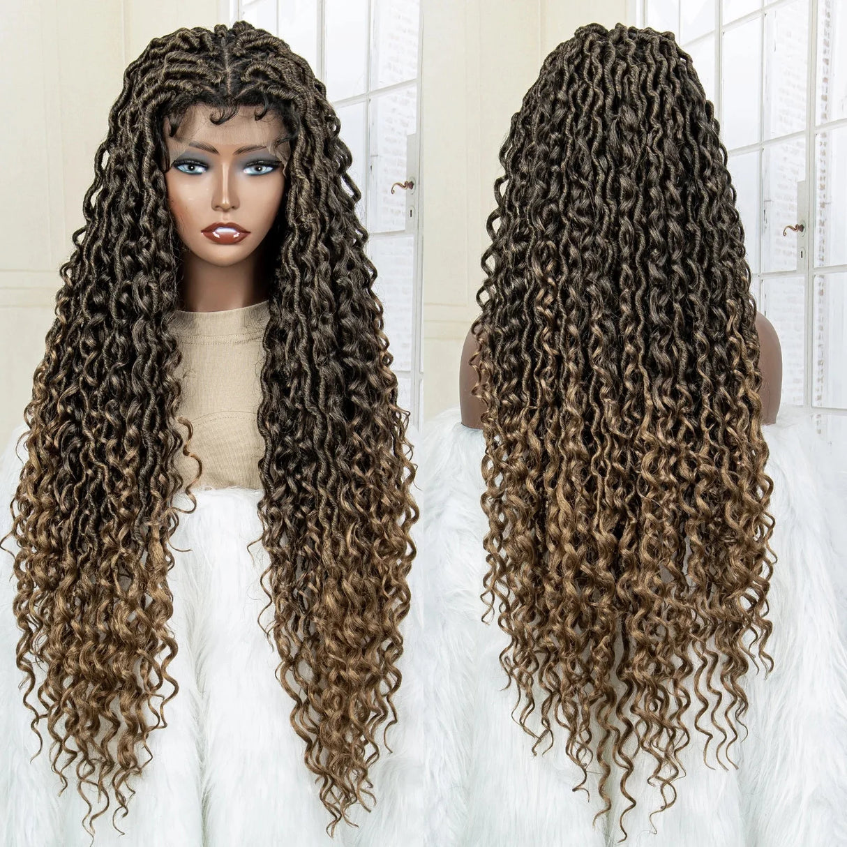 36" Knotless Dreadlock Braided Full Lace Wig | Curly Ends | Synthetic Locs Braids | Black Women