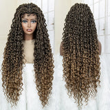 36" Knotless Dreadlock Braided Full Lace Wig | Curly Ends | Synthetic Locs Braids | Black Women