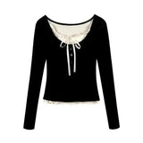 2024 Summer Kawaii Sweet Y2k Crop Tops Woman Casual Slim Long Sleeve Blouse Solid Korean Fashion Bodycon Pullover Office Lady - Lootquake