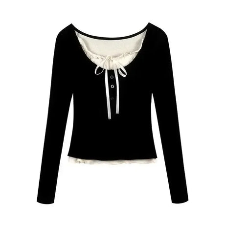 2024 Summer Kawaii Sweet Y2k Crop Tops Woman Casual Slim Long Sleeve Blouse Solid Korean Fashion Bodycon Pullover Office Lady - Lootquake