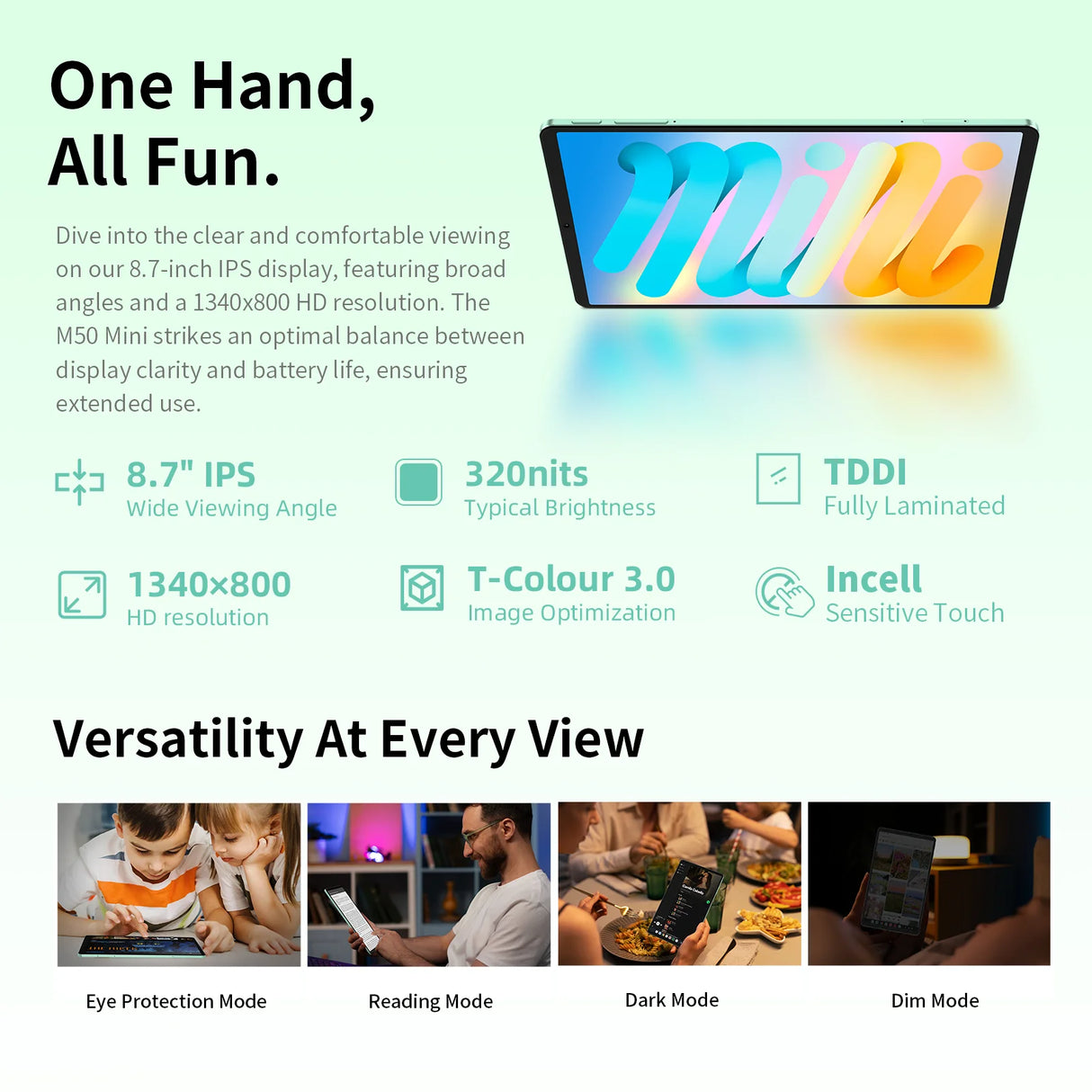 Teclast M50Mini, tablette 8,7 pouces, 8 cœurs, Android 14, appels 4G, (6 Go + 10 Go), 16 Go de RAM, 128 Go de ROM, 1340 x 800, Unisoc T606, 13 Mpx + 5 Mpx