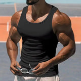 American Vest, Summer Europe And The United States Men Stretch Sports Gym Training, Tight Hurdle Sleeveless Top Solid Color Vest - Lootquake