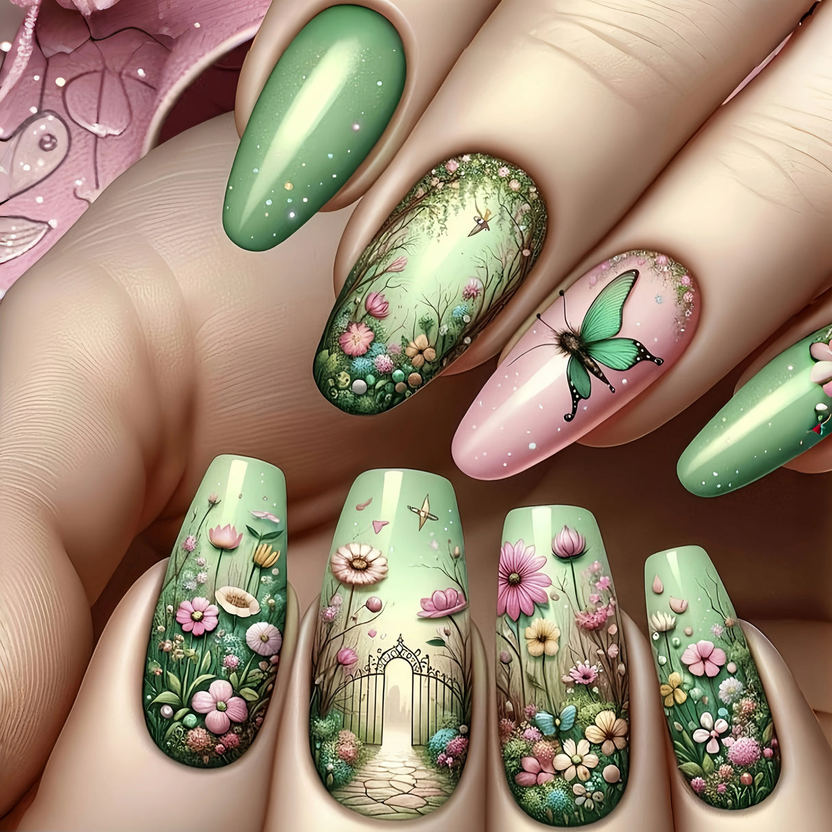 Long nail art patches with purple polka dots and a shiny, fashionable, individual and high-end feel. Detachable 24-piece nail ar