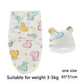 Baby Blanket Hat Set Cartoon Printed Cotton Newborn Swaddle Adjustable Infant Sleeping Swaddle Wraps All Seasons 0-6 Months