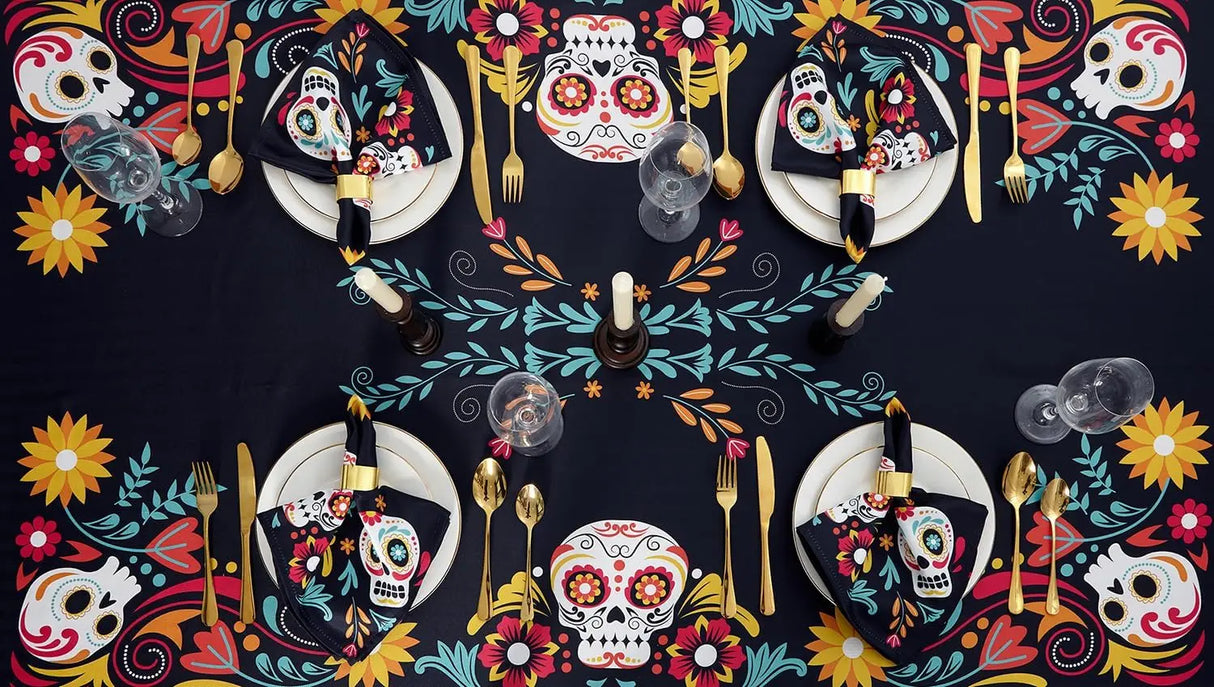 Mantel impermeable con diseño de calavera de azúcar mexicana para el Día de los Muertos, decoración para fiestas, mantel para el Día de los Muertos, decoraciones para Halloween