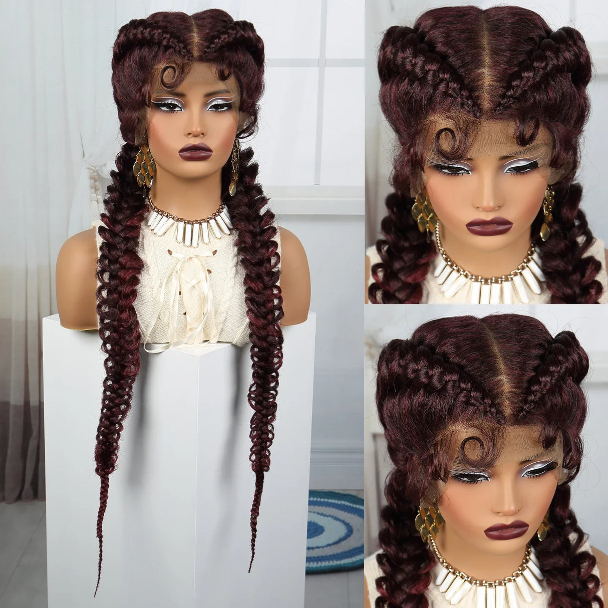 36" Blonde Twisted Braids Wig | Transparent Lace Front | Baby Hair