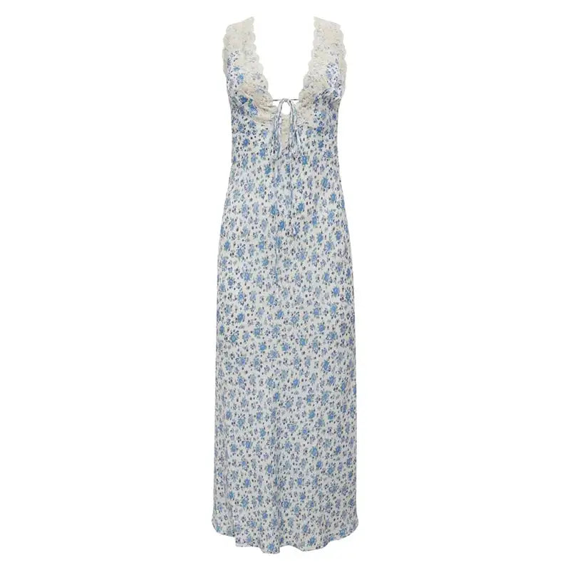 Y2K Chic Women Lace Trim Long Dress 90s Vintage Sexy V Neck Tie Up Backless Bodycon Elegant Lady Club Party Night Cocktail Dress