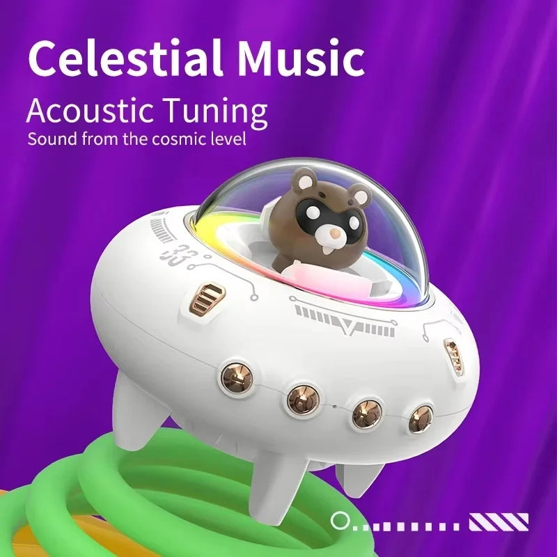 Mini haut-parleur portable Bluetooth avec éclairage LED RGB, design OVNI, vaisseau spatial, haut-parleur sans fil, idéal comme cadeau, compatible TF