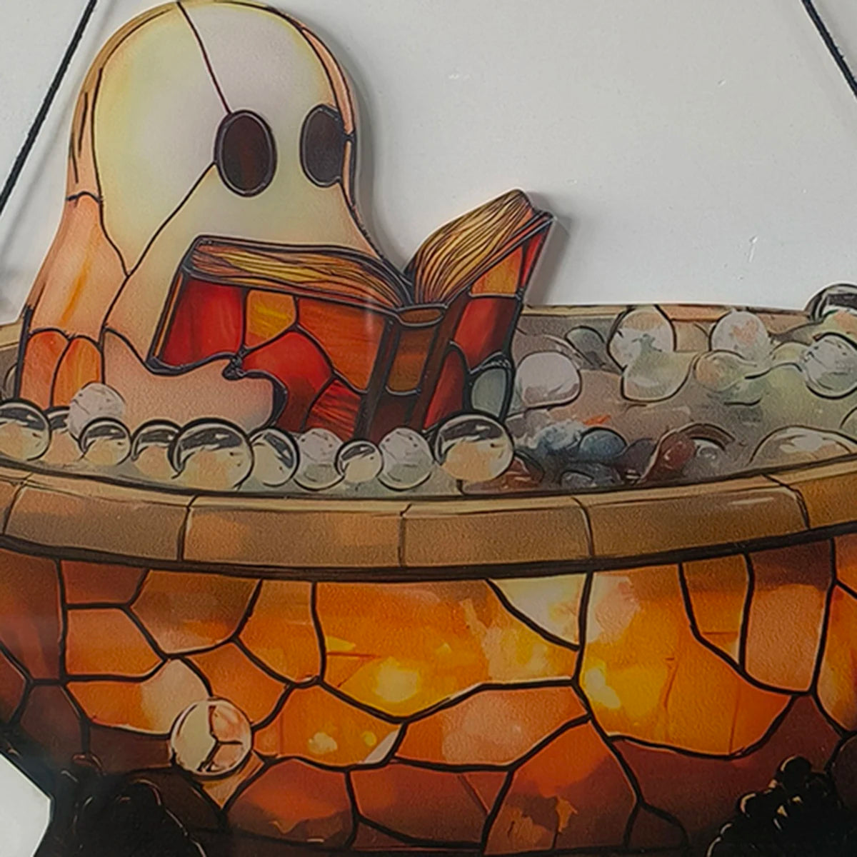 Acrylic Halloween Ghost in Bathtub Hanging Ornaments Cute Ghost Reading Book Decor Home Bedroom Living Room Window Decorations