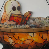 Acrylic Halloween Ghost in Bathtub Hanging Ornaments Cute Ghost Reading Book Decor Home Bedroom Living Room Window Decorations