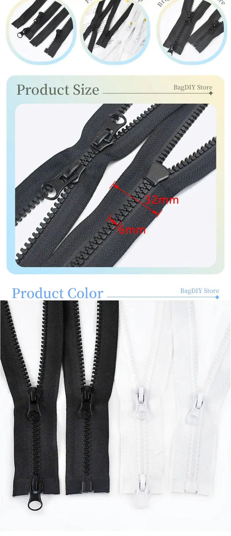 1Pc Meetee 60-300cm 5# Resin Zippers Black White Double Slider Open-End Zips for Sewing Coat Tent Zipper Closure DIY Accessories - Lootquake