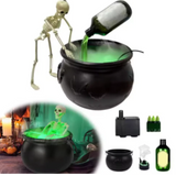 Caldero de bruja de Halloween con luz LED y generador de niebla, decoración de esqueleto para fiestas de Halloween espeluznantes, hogar y fiestas de Halloween.