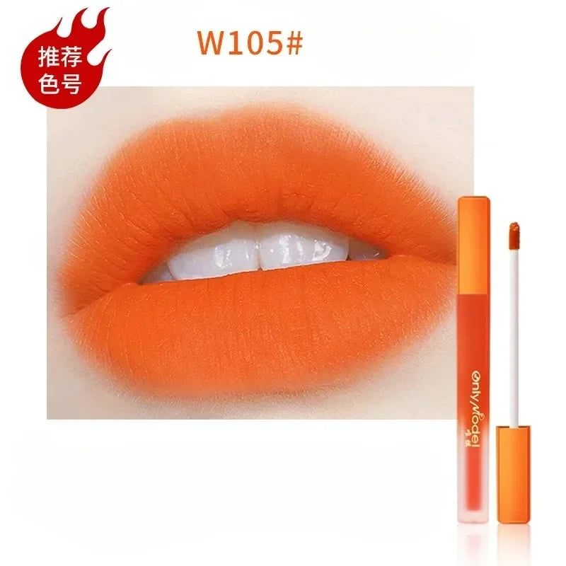Orange Color Lipstick Lip Glaze Matt Silky Smooth Not Easy To Fade Lip Gloss Long Lasting Lip Stick Sexy Women Cosmetics Makeup