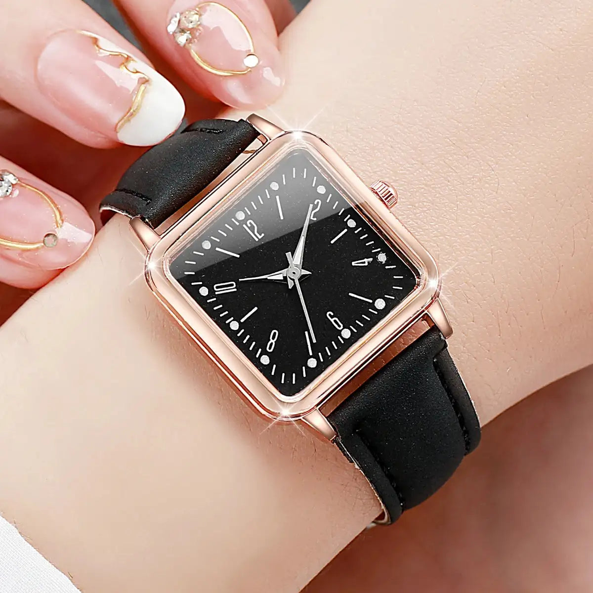 3PCs/Set Women's Fashion Watch Square Simple Dial Leather Quartz Watch Set - Lootquake