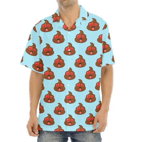 Happy Funny Poop Pattern Print Aloha Shirts For Men Summer Short Sleeve Button Down Beach Shirts Tops Mens Plus Size Blouse - Lootquake