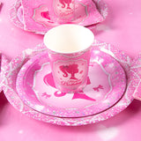 Décoration de fête d'anniversaire, vaisselle jetable rose, assiette en papier, gobelet, nappe, fournitures pour fête prénatale, anniversaire de fille