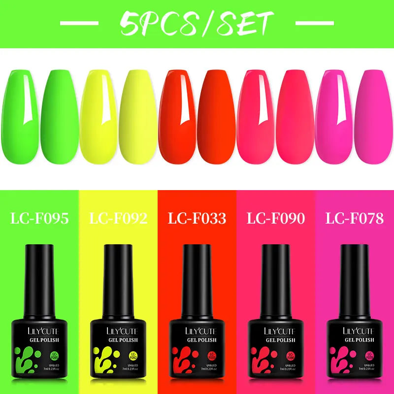 LILYCUTE 5Pcs/Set 7ML Red Brown Nail Gel DIY Nail Art Semi Permanent UV Gel Polish Long Lasting Design Manicure Kit Supplies