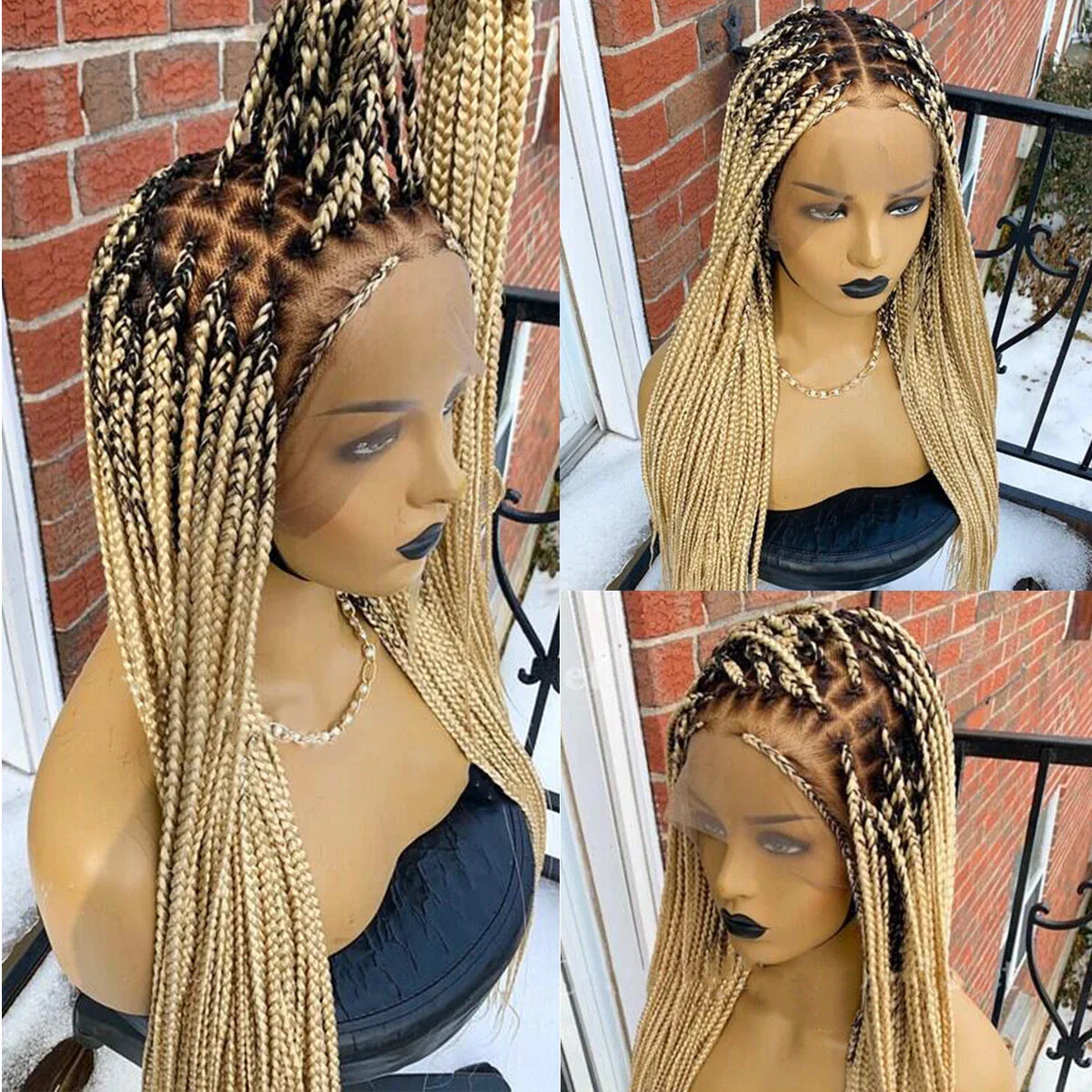 28" Platinum Grey Box Braided Wig | Full Lace | Kanekalon Synthetic Hair | Choose Lace Color